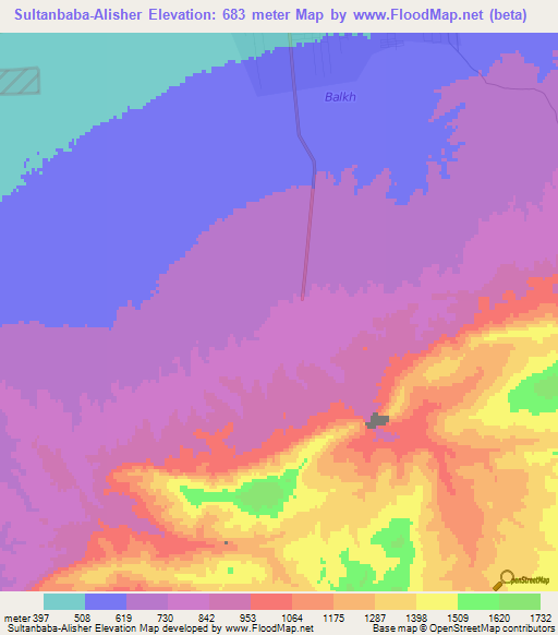 Sultanbaba-Alisher,Afghanistan Elevation Map