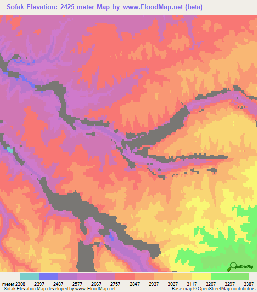 Sofak,Afghanistan Elevation Map