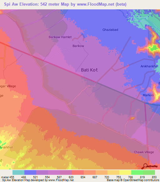 Spi Aw,Afghanistan Elevation Map