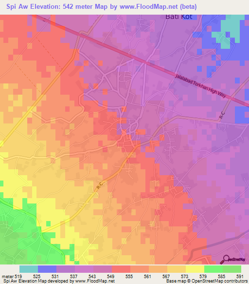 Spi Aw,Afghanistan Elevation Map