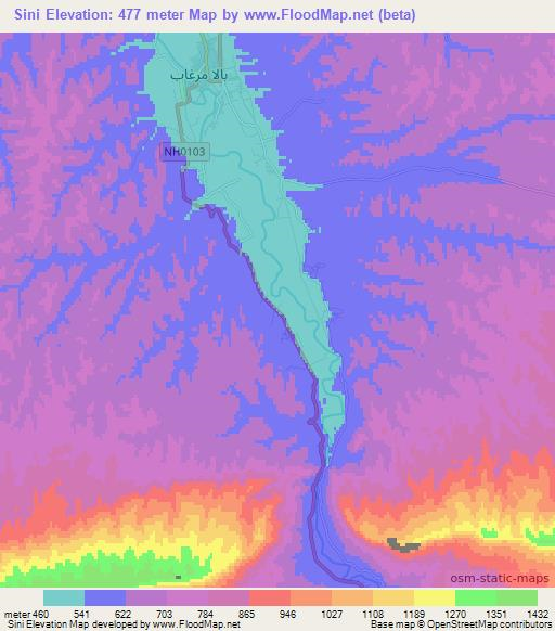 Sini,Afghanistan Elevation Map