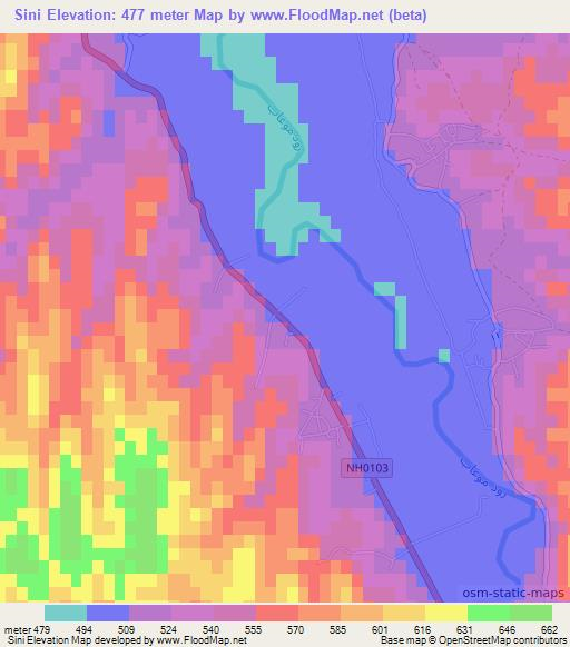 Sini,Afghanistan Elevation Map