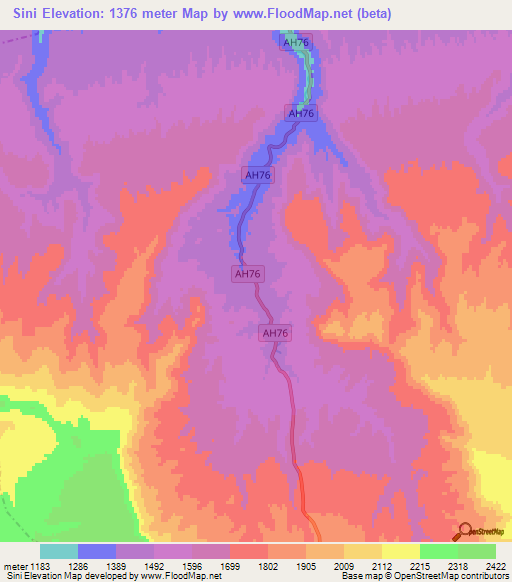 Sini,Afghanistan Elevation Map