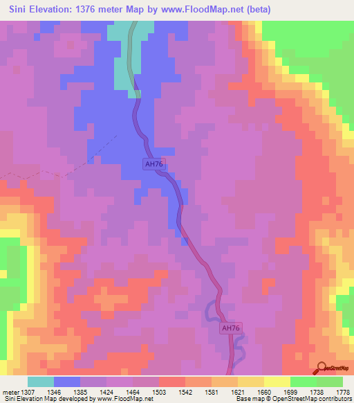 Sini,Afghanistan Elevation Map