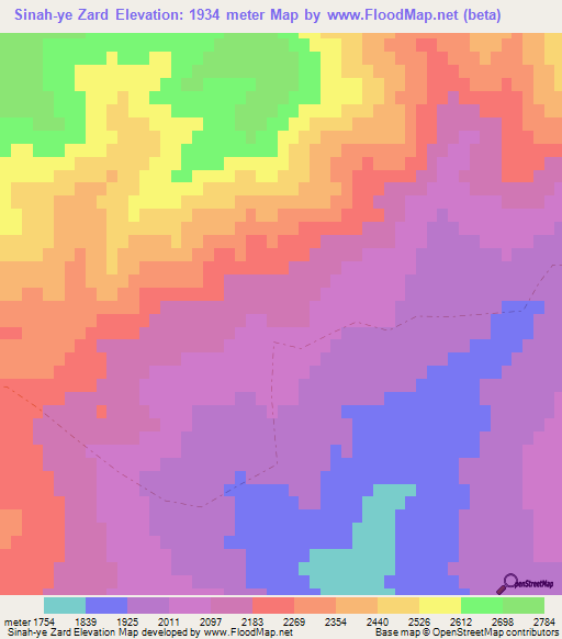 Sinah-ye Zard,Afghanistan Elevation Map