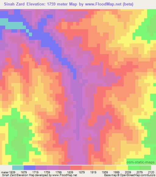 Sinah Zard,Afghanistan Elevation Map