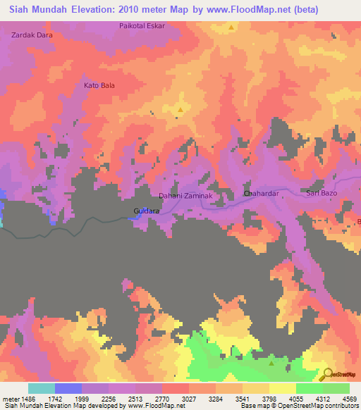 Siah Mundah,Afghanistan Elevation Map