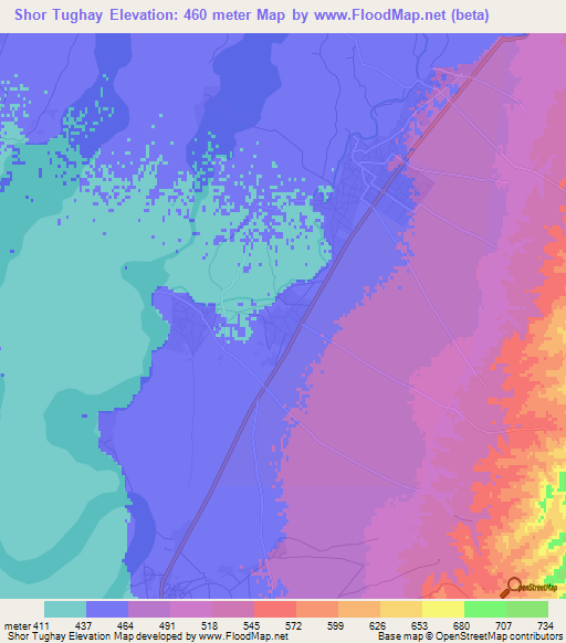 Shor Tughay,Afghanistan Elevation Map