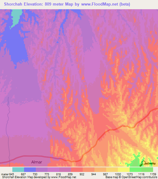 Shorchah,Afghanistan Elevation Map