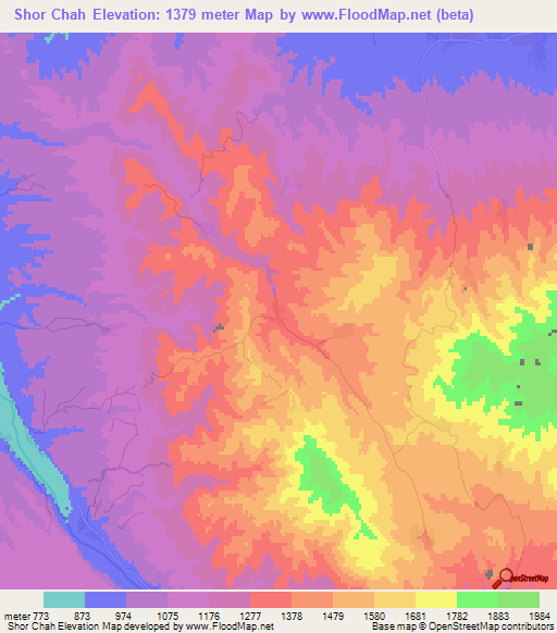 Shor Chah,Afghanistan Elevation Map