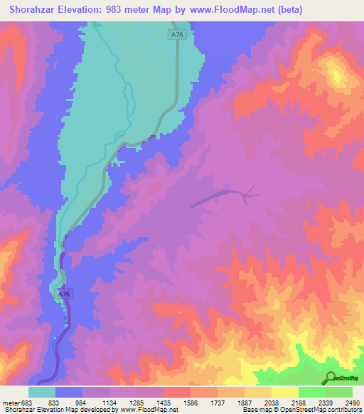 Shorahzar,Afghanistan Elevation Map