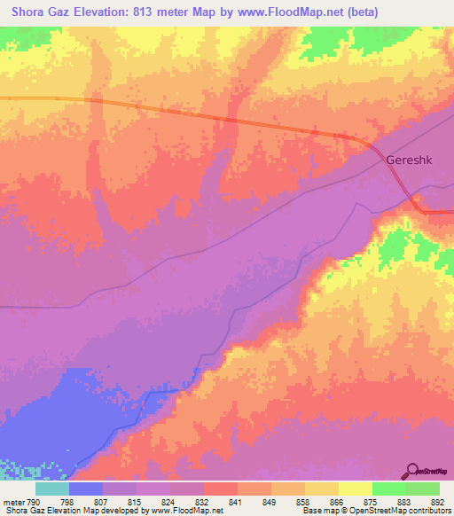 Shora Gaz,Afghanistan Elevation Map