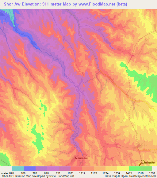Shor Aw,Afghanistan Elevation Map