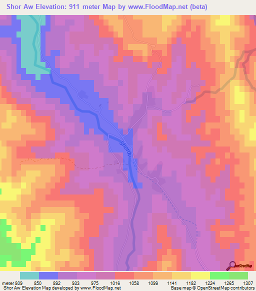 Shor Aw,Afghanistan Elevation Map