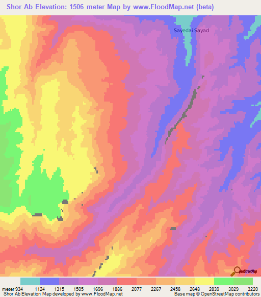 Shor Ab,Afghanistan Elevation Map