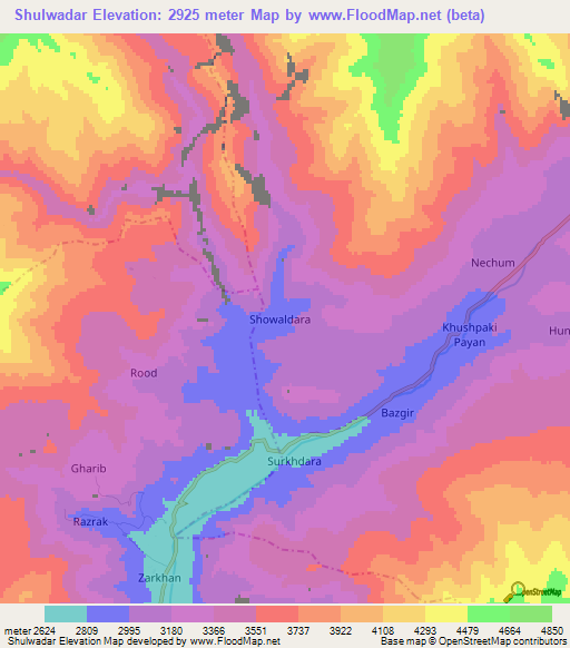 Shulwadar,Afghanistan Elevation Map