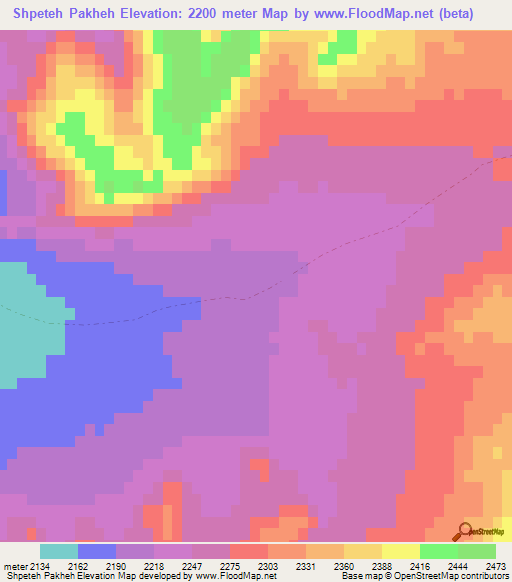 Shpeteh Pakheh,Afghanistan Elevation Map