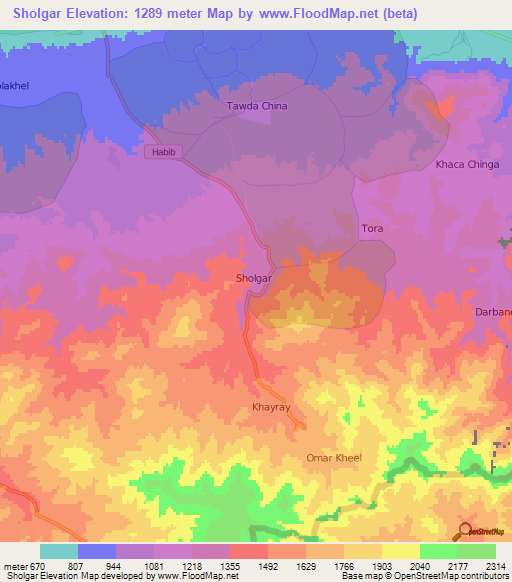Sholgar,Afghanistan Elevation Map