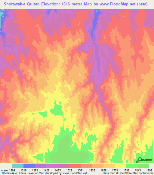 Shorawak-e Qulara,Afghanistan Elevation Map