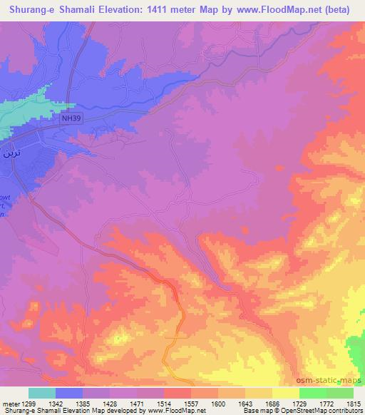 Shurang-e Shamali,Afghanistan Elevation Map