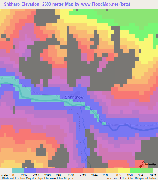 Shkharo,Afghanistan Elevation Map