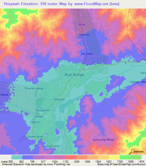 Sheywah,Afghanistan Elevation Map