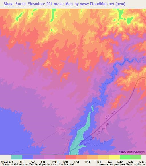 Shayr Surkh,Afghanistan Elevation Map
