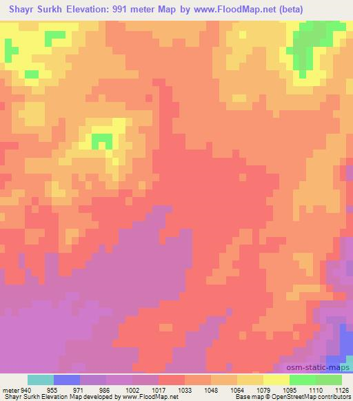 Shayr Surkh,Afghanistan Elevation Map