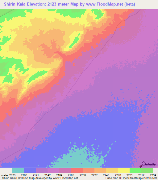 Shirin Kala,Afghanistan Elevation Map
