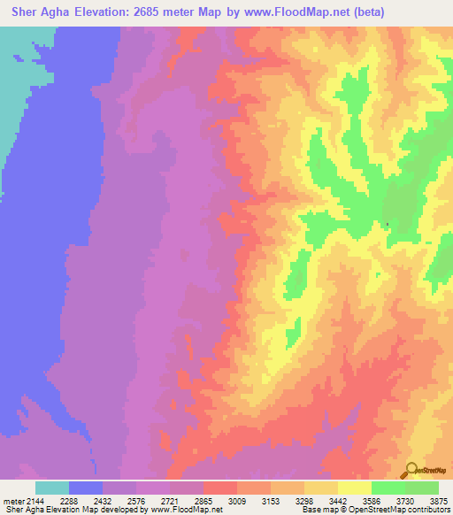Sher Agha,Afghanistan Elevation Map