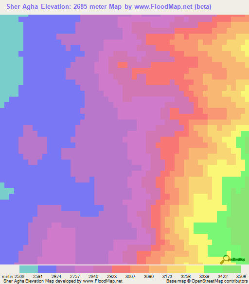 Sher Agha,Afghanistan Elevation Map