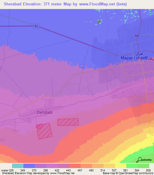 Sherabad,Afghanistan Elevation Map
