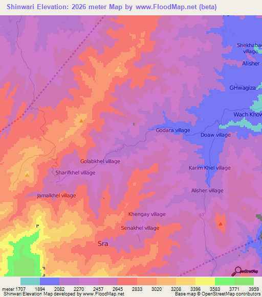 Shinwari,Afghanistan Elevation Map
