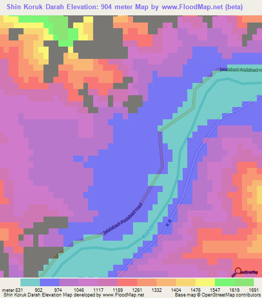 Shin Koruk Darah,Afghanistan Elevation Map