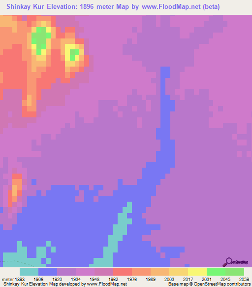 Shinkay Kur,Afghanistan Elevation Map