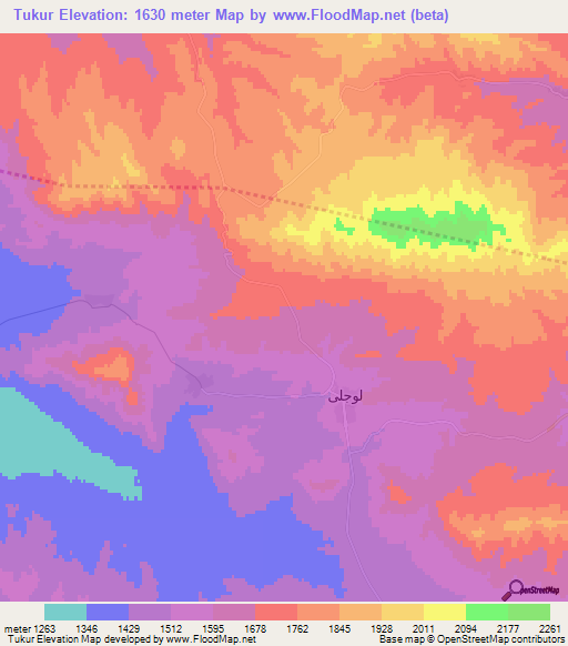 Tukur,Iran Elevation Map