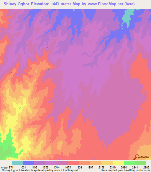 Shinay Oghor,Afghanistan Elevation Map