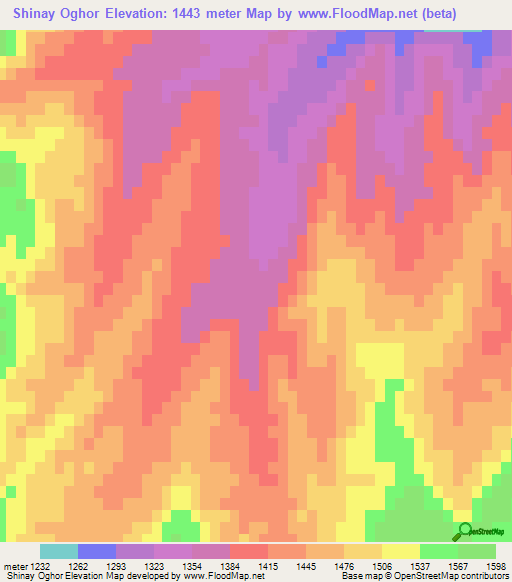 Shinay Oghor,Afghanistan Elevation Map