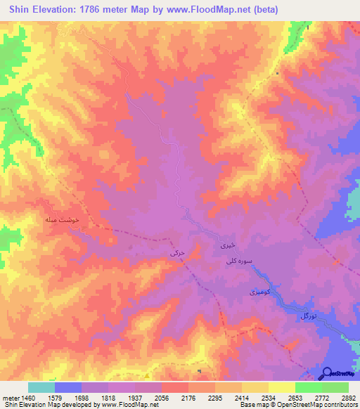 Shin,Afghanistan Elevation Map