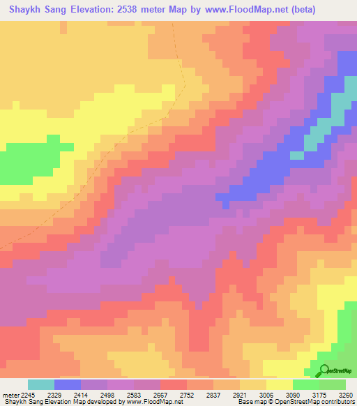 Shaykh Sang,Afghanistan Elevation Map