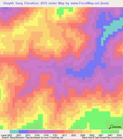 Shaykh Sang,Afghanistan Elevation Map