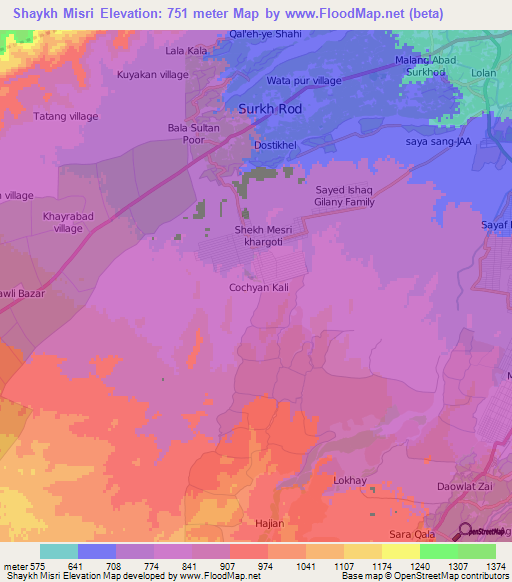 Shaykh Misri,Afghanistan Elevation Map