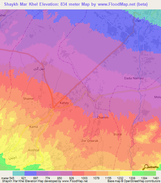 Shaykh Mar Khel,Afghanistan Elevation Map