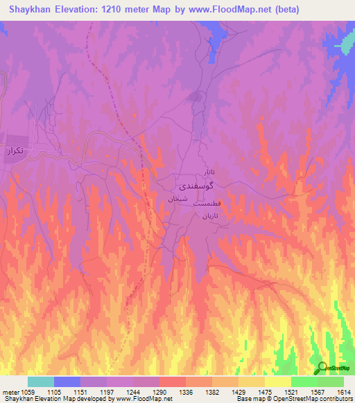 Shaykhan,Afghanistan Elevation Map