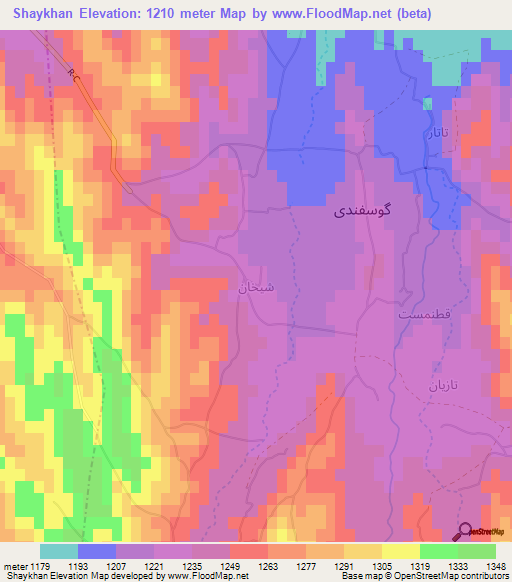 Shaykhan,Afghanistan Elevation Map