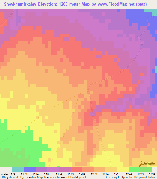 Sheykhamirkalay,Afghanistan Elevation Map