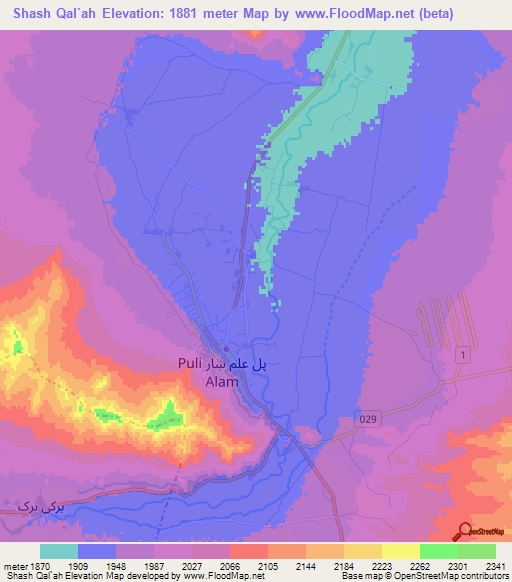 Shash Qal`ah,Afghanistan Elevation Map