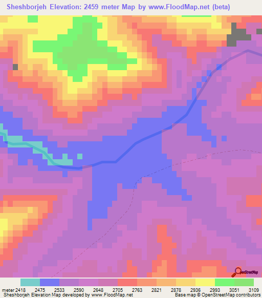 Sheshborjeh,Afghanistan Elevation Map