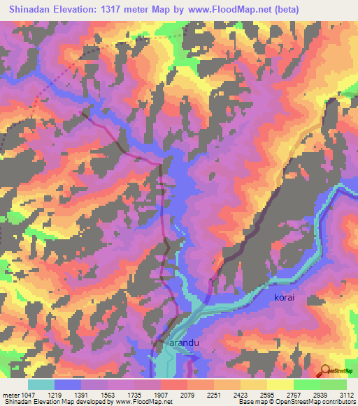 Shinadan,Afghanistan Elevation Map