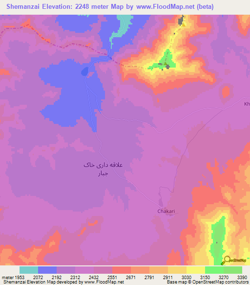 Shemanzai,Afghanistan Elevation Map